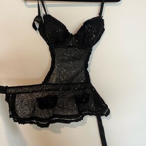 Victoria's Secret Black Sequin Lace Chemise